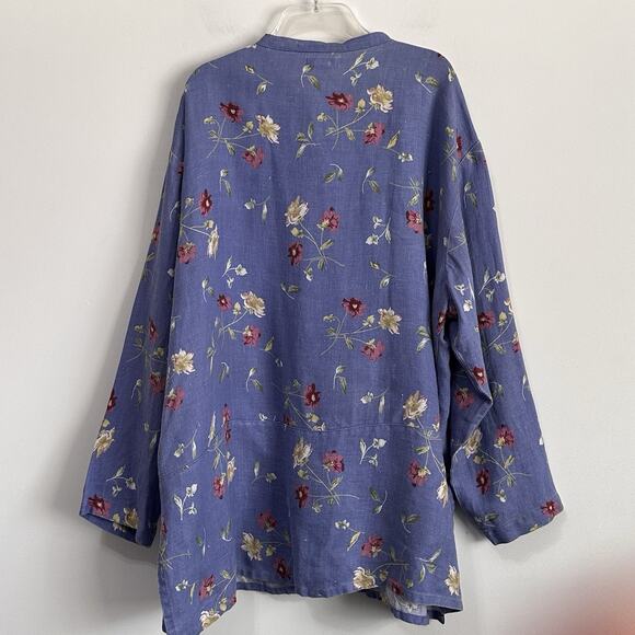 Laissez Faire Tunic Shirt 2 / 2X Blue Floral Linen Lagenlook‎ Vintage Relaxed - Picture 10 of 10